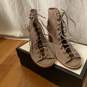 Jeffery Campbell Suede Tan Lace Up Heel